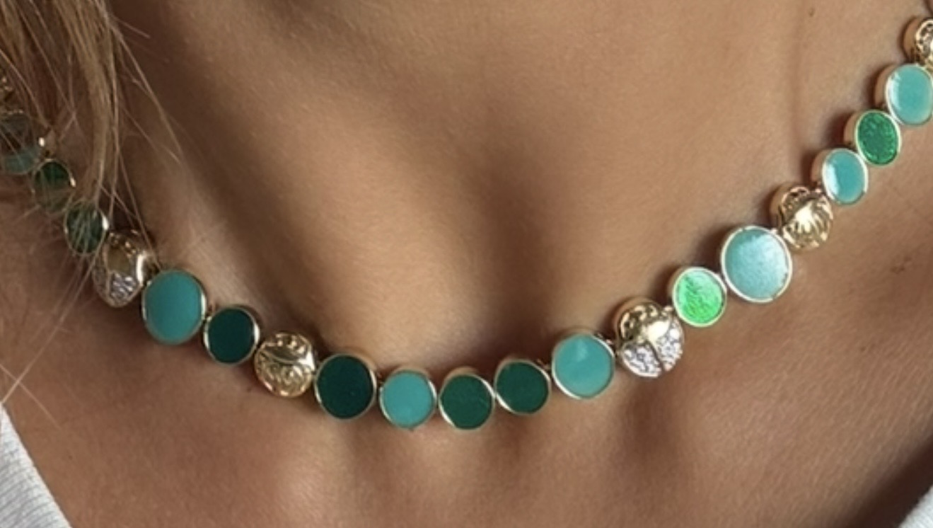 Green enamel necklace with gold and diamond details